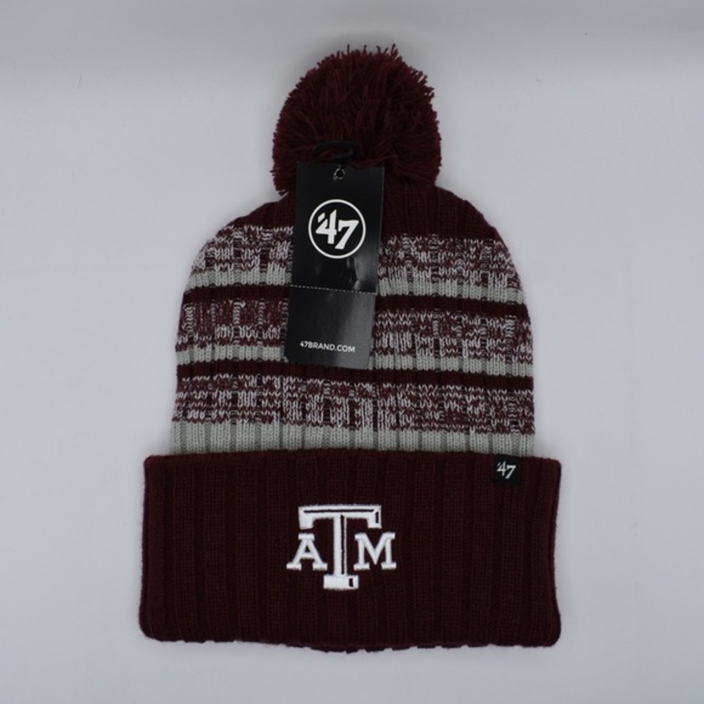 '47 Brand Texas A&M Aggies Stripe Pom Cuff Knit‎ Cap Hat Beanie Maroon NCAA NEW